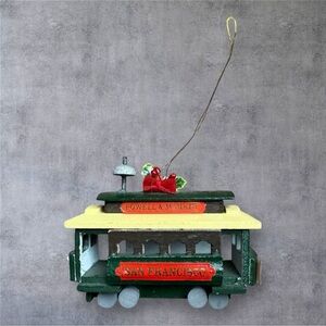 Vintage San Francisco Powell & Market Wood Train Car Trolley Christmas Ornament